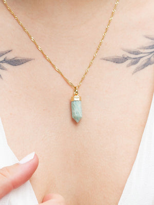 Amazoniet hanger aan gouden ketting